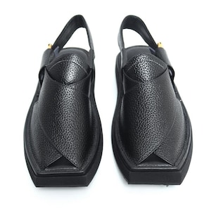 Black Pebbled Textured Leather - Men’s Peshawari Chappal – Premium Leather Handmade Sandals | Ethnic Pakistani Shoes