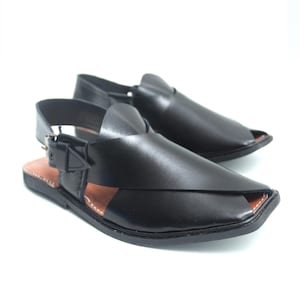 Black Charsada Chappal - Premium Leather Handmade Sandals  – Men’s Peshawari Chappal| Ethnic Pakistani Shoes