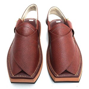 Reddish Brown Pebbled Textured - Premium Leather Handmade Sandals  – Men’s Peshawari Chappal| Ethnic Pakistani Shoes
