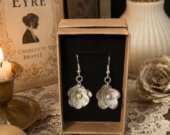Jane Eyre Book Page Flower Earrings | Handmade Literary Earrings | Charlotte Brontë Inspired Jewelry | Book Lover Gift | Cottagecore Earring