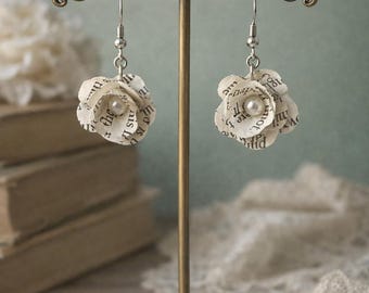 Jane Austen Book Page Earrings, Pride and Prejudice Jewelry, Literary Earrings, Book Lover Gift, English Literature Gift, Gold or Silver