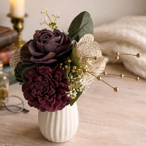 Harry Potter Book Page and Wood Flower Arrangement- Small