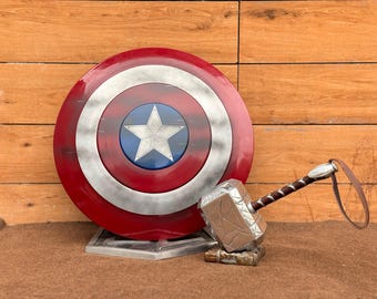 Damage Captain America Shield and Thor Hammer | Steel & Aluminum Prop Set