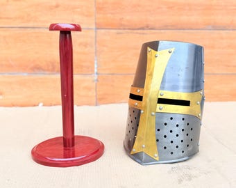 Hełm średniowiecznego rycerza templariusza | Stal kalibru 18, cosplay LARP