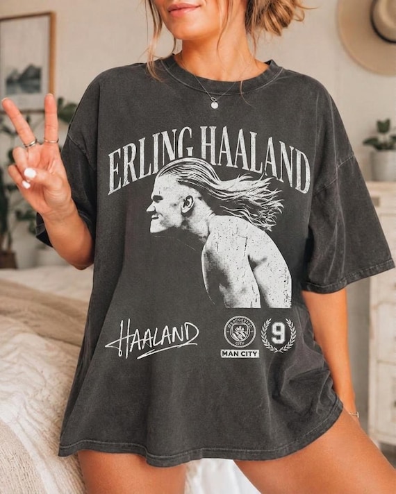 Vintage Haaland Shirt Oversized Football Graphic Tee Y2K Bootleg Sports TShirt Retro Wash Streetwear Gift For Fan