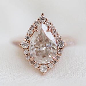 Brilliant Pear Cut Moissanite Ring, Vintage Engagement Ring, Hidden Halo Ring, Anniversary Ring, Perfect For Proposal, Gift For Her.