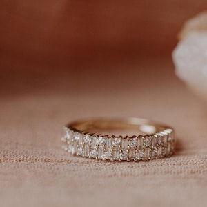 Unique Baguette & Round Cut Wedding band, Moissanite Matching Band, Half Eternity Wedding Band For Women Perfect, Anniversary Gift For Her.
