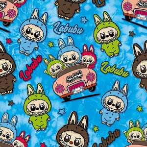 Labubu Fabric Magical Monsters Fabric Monster Doll Fabric 100% Cotton for Quilting Crafts By the Half Yard