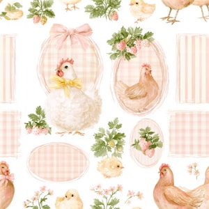 Vintage Farm Chicken Faux Leather Sheet, Pastel Pink Country PU Leather, Craft Material for Bows, Earrings, Key Fobs & Small Handmade Crafts