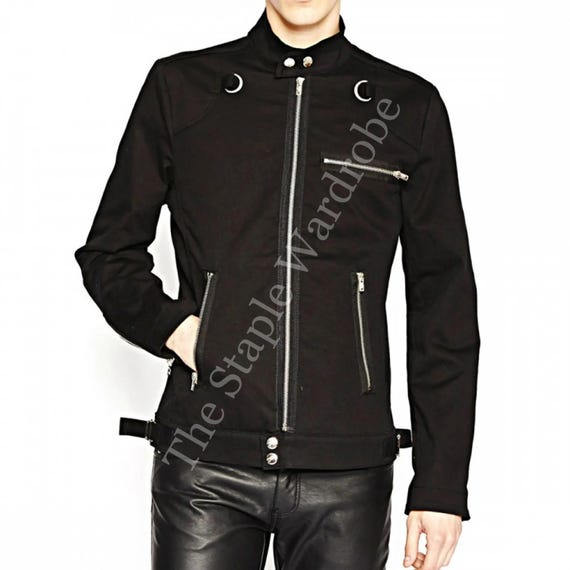 Jaqueta gótica masculina Casaco punk rock preto com zíper