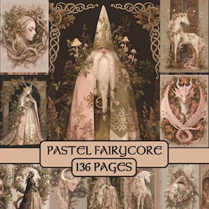 Pastel Fairycore Pages, journal indésirable, papier de scrapbooking, imprimable, fantastique, gnomes, fée, magique, celtique, pastel, médiéval, conte de fées