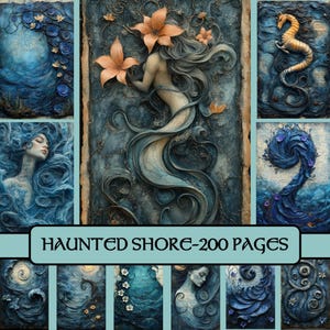 Haunted Strand Seiten, Junk Journal, Maritim Seiten, Meer, digitales Papier, Scrapbook Papier, verzaubert, magisch, Meer, Seehexe, Sirene, printable