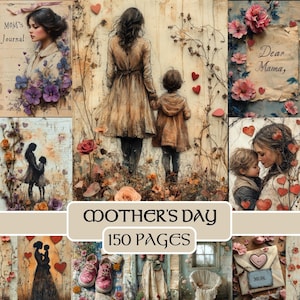 Pagine per la festa della mamma, diario spazzatura, carta per scrapbooking, vintage, floreale, madre, figlia, mamma, stampabile, nostalgico, toni tenui, boho, famiglia