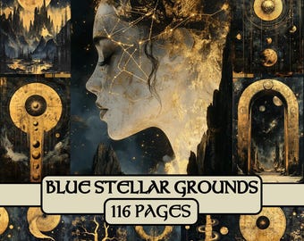 Blue Stellar Grounds | Celestial Junk Journal Pages, Sapphire Moon Printable Paper, Cosmic Ephemera, Gothic Astrology Art