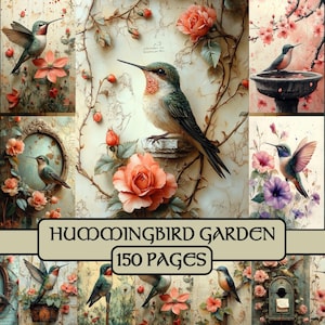 Pages du journal indésirable du jardin Colibri, pastel, arc-en-ciel, coloré, oiseau, floral, vintage, printemps, imprimable en téléchargement numérique, scrapbooking