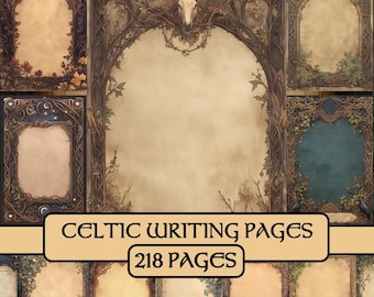 Celtic Writing Pages, junk journal,scrapbook paper, printable, lined, pagan, fantasy, celtic, magical, antique, grimoire, medieval, blank