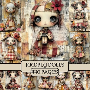 Kit di diario digitale Jumbly Dolls - Effimeri di diario spazzatura stampabili, carta per scrapbooking, kit collage, formato A4, spettrale, gotico, grunge
