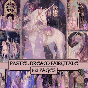 Pagine da favola Pastel Dream, diario spazzatura, fantasy, carta digitale, carta per scrapbooking, medievale, tarocchi, principessa, stampabile, grimorio, rosa
