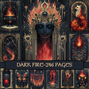Páginas de Fuego Oscuro, papel digital, fantasía, gótico, diario basura, papel de álbum de recortes, oscuro, magia, fuego, ocultismo, imprimible, tarot, negro, bruja
