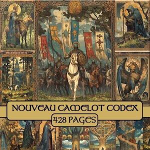 Nouveau Camelot Codex Pages, Junk Journal, Fantasy, digitales Papier, Scrapbookpapier, Mittelalter, Ritter, Prinzessin, bedruckbar, Grimoire, keltisch