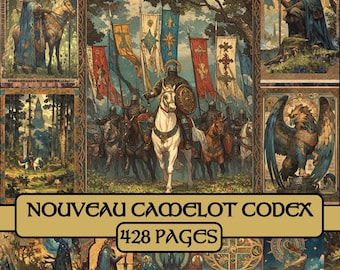Nouveau Camelot Codex Pages, junk journal, fantasy, digital paper, scrapbook paper, medieval, knight, princess, printable, grimoire, celtic