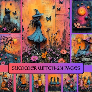 Summer Witch Pages, Junk Journal, scrapbook paper, wall art, digital paper, occult, witch, summer, easter, pagan, fantasy, magic, ephemera