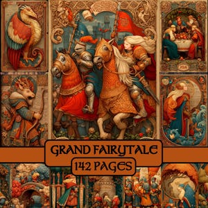 Grand Fairytale Pages, Junk Journal, Fantasy, digitales Papier, Scrapbookpapier, Mittelalter, Ritter, Prinzessin, bedruckbar, Grimoire, keltisch