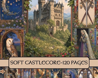 Soft castlecore Pages, junk journal, fantasy, digital paper, scrapbook paper, enchanted, castlecore, medieval, princess, knight, printable