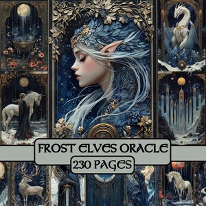 Frost Elves Oracle Pages, junk journal, digital paper, scrapbook paper, printable, clipart, elven, oracle, moon, fantasy, winter, mystic