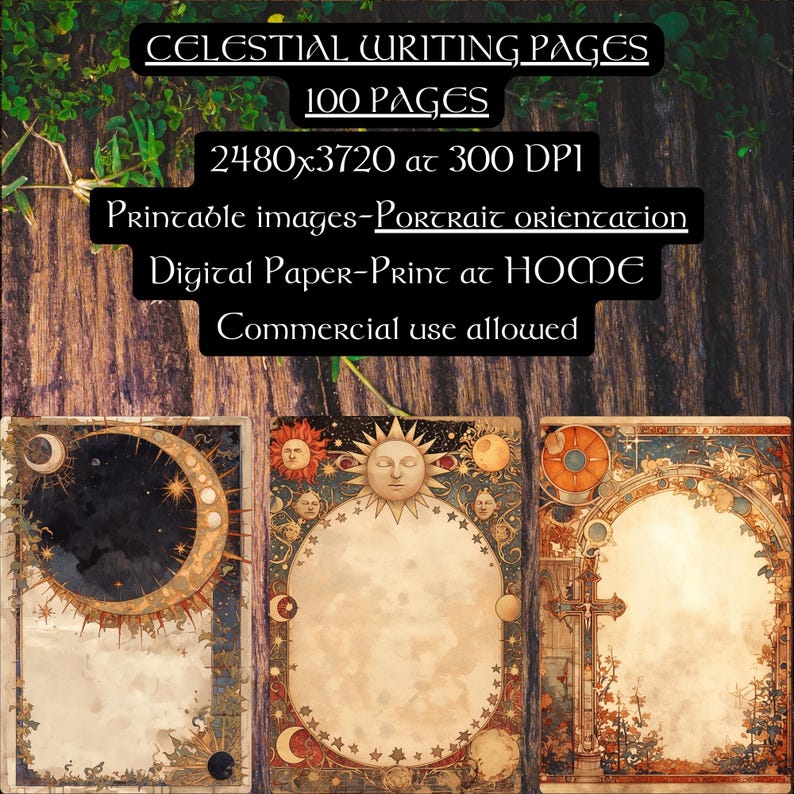 Celestial Writing Pages, Junk Journal,scrapbook Paper, Printable, Lined ...