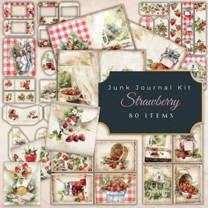 Kit diario spazzatura alla fragola / Diario spazzatura alla fragola / Pagine di album estivi / Pagine di diario spazzatura alla fragola