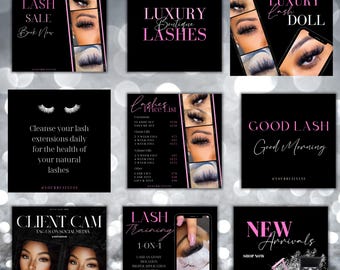 Lash Instagram Post Templates: Lash Tech Marketing Bundle (Canva Editable, Digital Download)