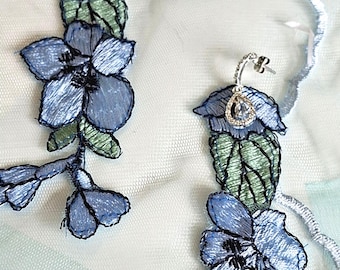 Embroidered-tulle statement earrings.  Suitable for all occasions: Bridal, Evening or Everyday wear.