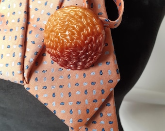 Upcycled Silk Tie.  Necklace with French Vintage Button Centrepiece