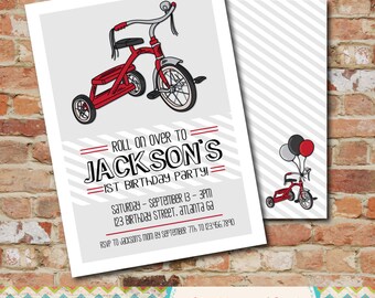 Tricycle Birthday Party Invitation- Bike / Trike / Radio Flyer / Red / 1st Birthday Invitation