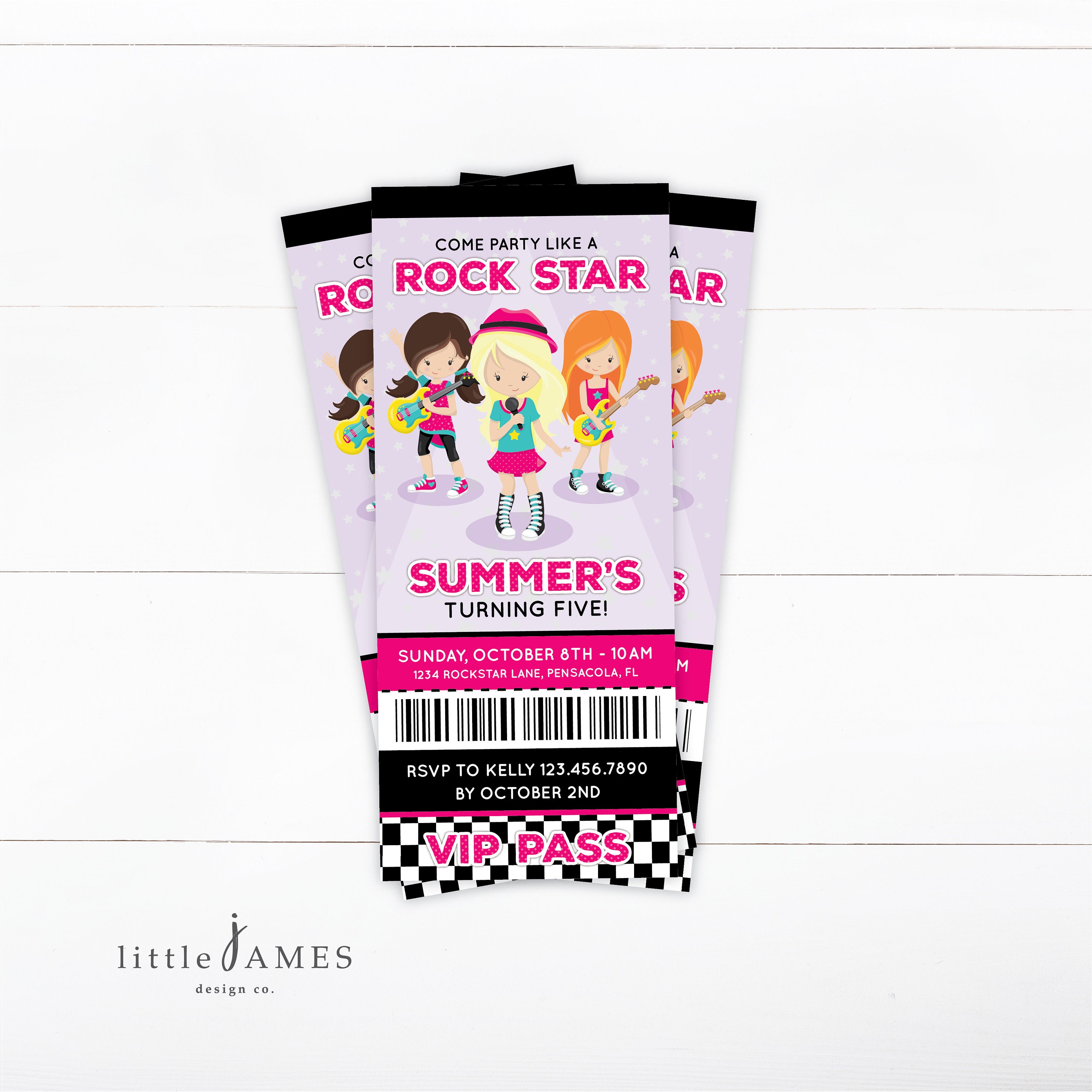Rockstar Party Invitation Concert Ticket Pink And Black Etsy Rockstar Party Invitation Concert Ticket Pink And Black Etsy