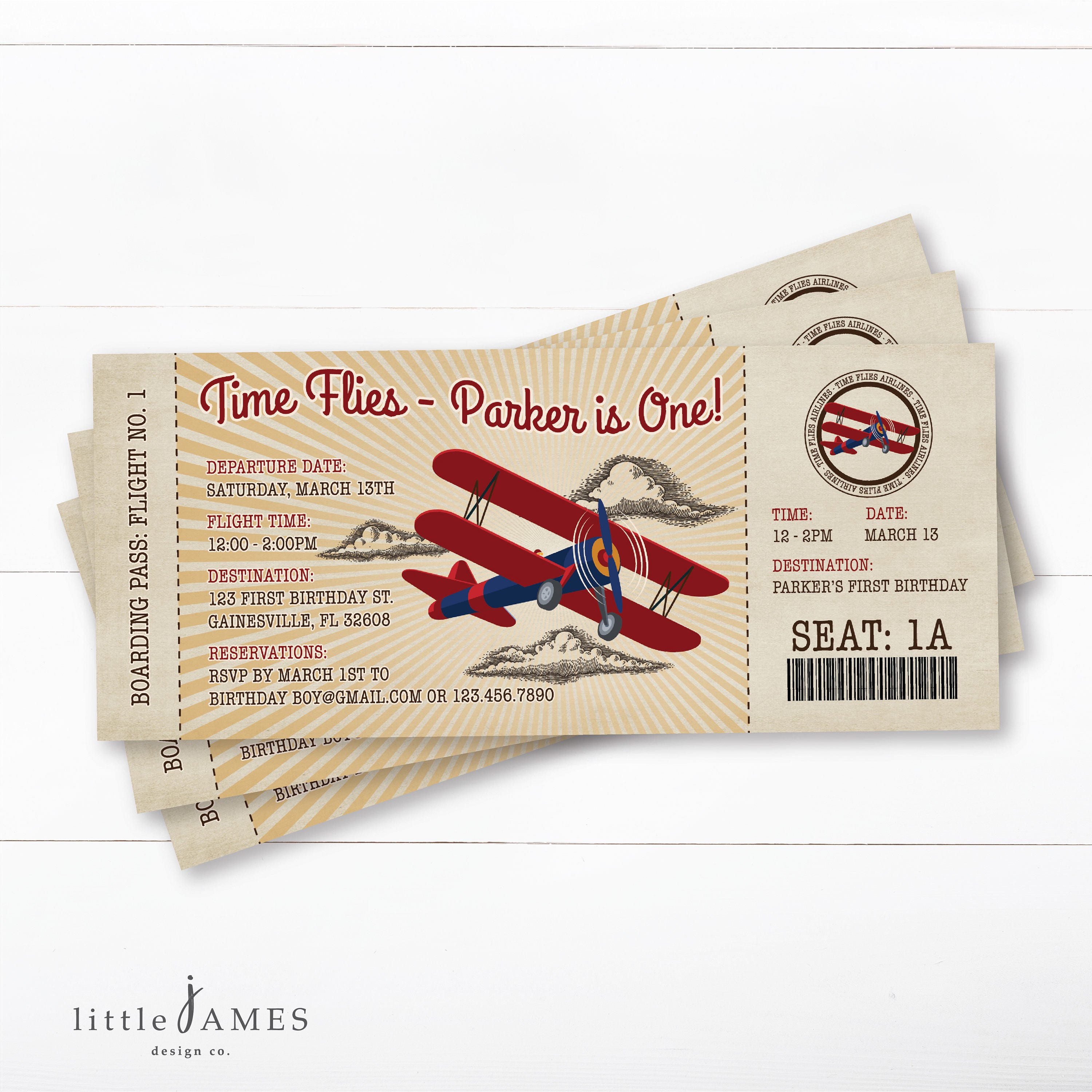 Vintage Airplane Boarding Pass Birthday Invitation- Vintage / Rustic …