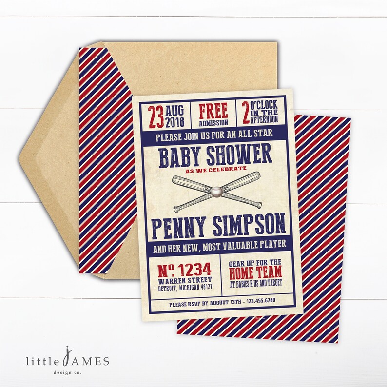 Vintage Baseball Baby Shower Invitation Baseball / Baby Etsy