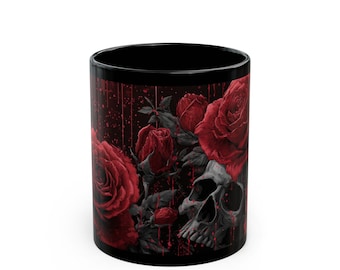 Goth Mug, Skull and Roses Coffee Cup, Goth, Gothic Gift, roses , Gothic Kitchen Decor, Goth coffee Mug, 11oz, 15oz
