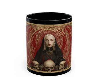 Mug, Gothic Tarot Card Skull Goth Black Halloween Coffee Cup, Alternative Tea Mug, Witchy Kitchen Decor, Occult Drinkware, Spooky Mug Gift,