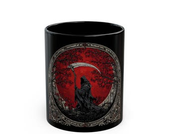 Black Mug - Gothic, Grim Reaper, Halloween Coffee Cup, Gothic Home Decor, Spooky Kitchenware, Dark Fantasy Drinkware, Gothic mug