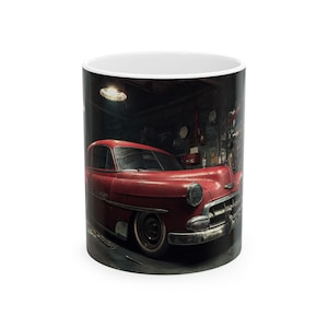 Classic Car Ceramic Mug, Vintage Garage Mechanics Gift, Retro Auto Enthusiast Cup, Car Lover Coffee Mug, Father&#39;s Day Present, Mechanic Tea