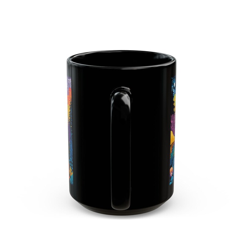Psychedelic Forest with Bigfoot Mug | Black Ceramic Coffee Cup image 12