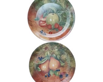 Signed AJ Heritage Fruit Plates Set of 2 Portugal 10" Still Life Smooth Edge MINT