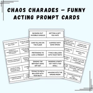 Printable Charades Game for Kids and Adults – Funny Acting Cards – Birthday Party Game – Family Game Night – Classroom Activity
