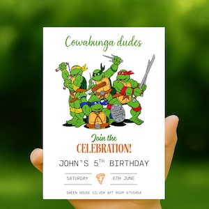 Editable Ninja Turtle Birthday Invitation, TMNT Party Digital Invite, Instant Download Canva Template for Kids