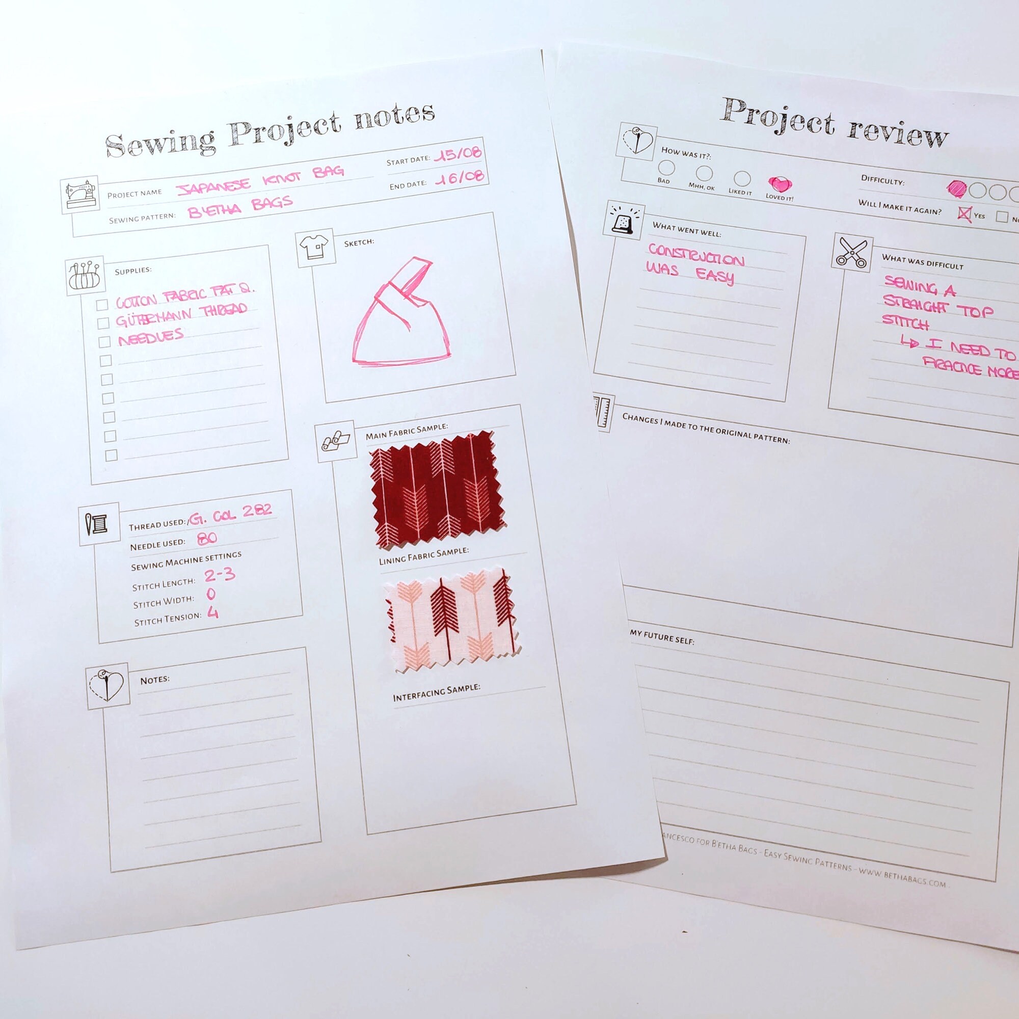 Sewing Design Notes Sewing Journal PDF: Project Notes and Review Printable in A4 and US ...