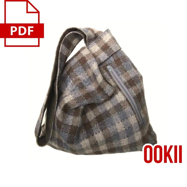 Modèle de couture de sac à nœuds japonais avec poche zippée - Sac à bandoulière Hobo facile à coudre ou tricot, sac de projet