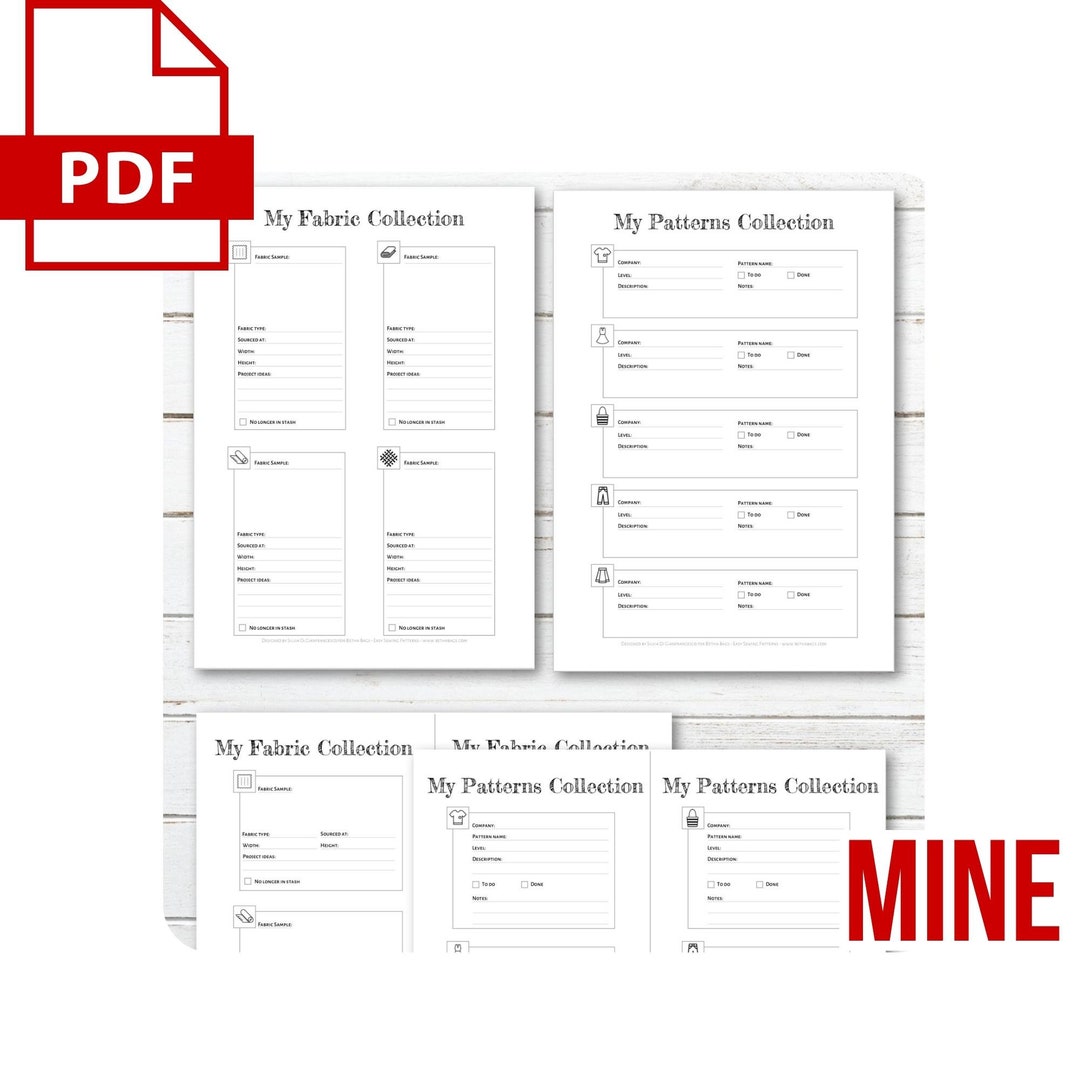 Sewing Journal Pages: Fabric and Patterns Inventory Printable in A4 and ...
