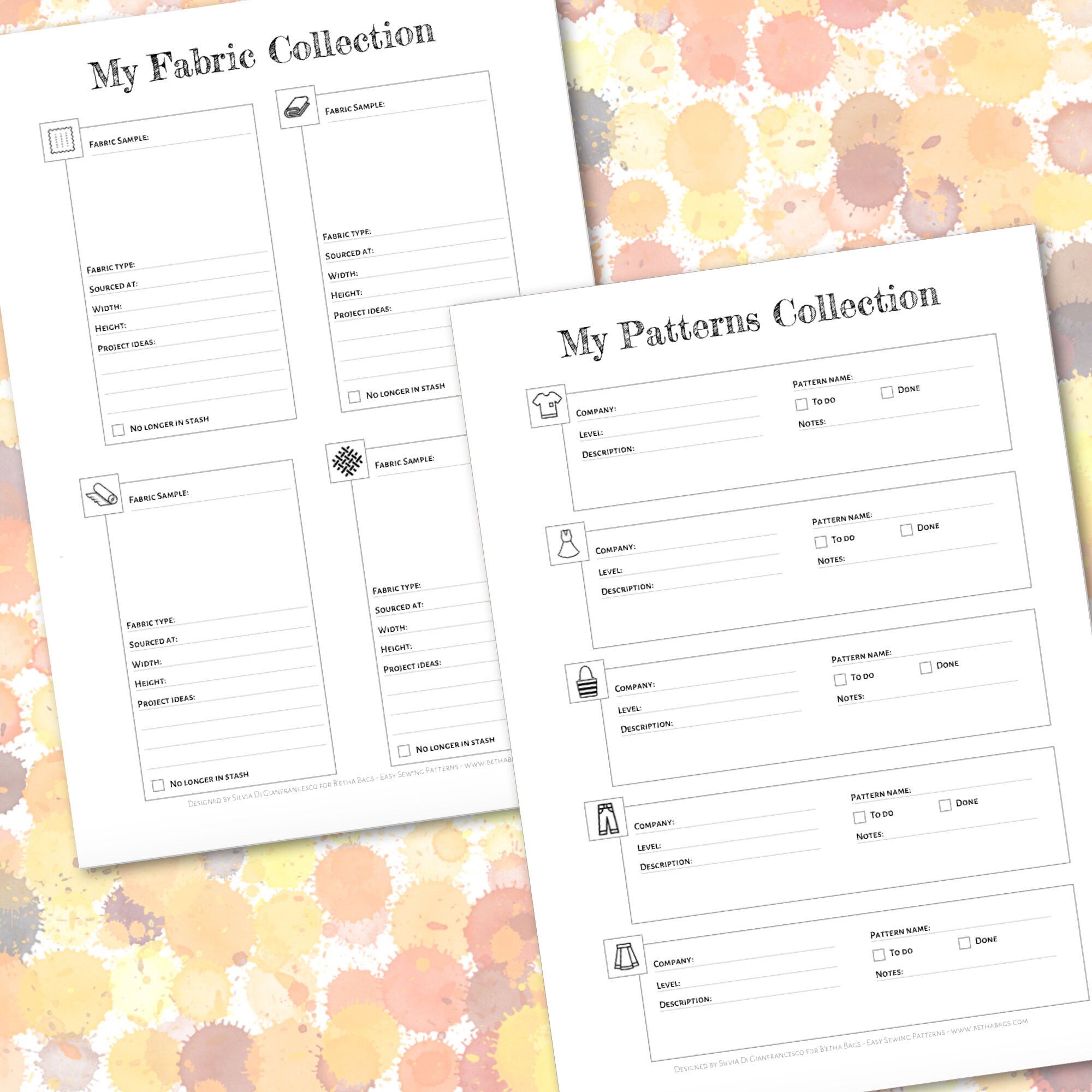 Sewing Journal Pages: Fabric and Patterns Inventory Printable in A4 and ...